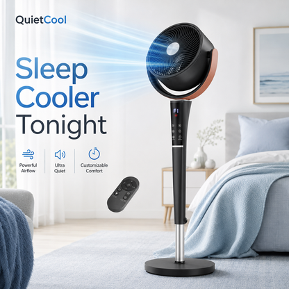 QuietCool™ 20dB Bedroom Pedestal Fan with Remote