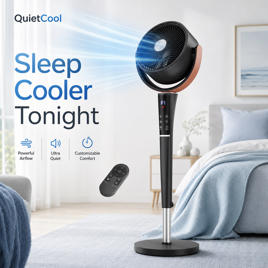 QuietCool™ 20dB Bedroom Pedestal Fan with Remote
