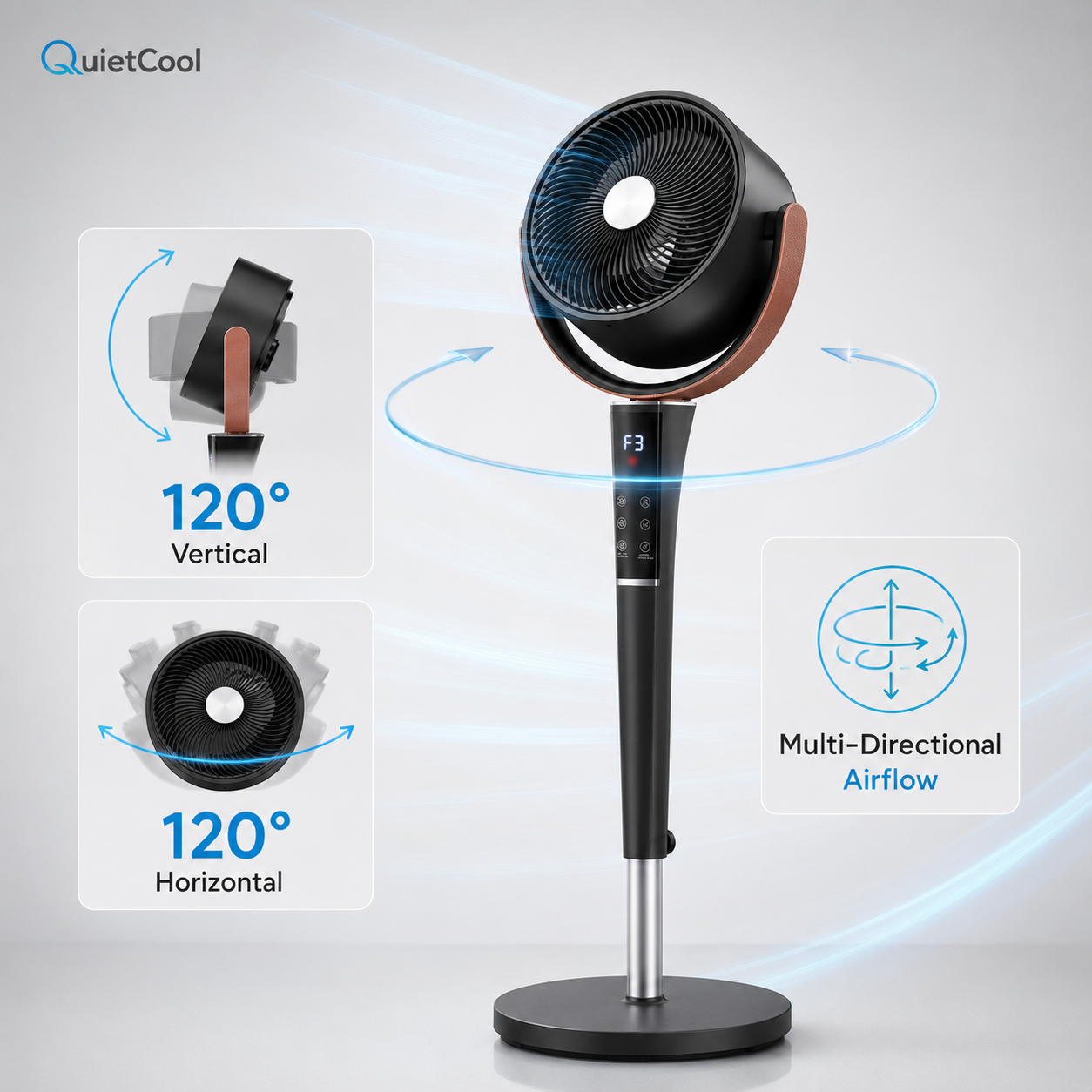 QuietCool™ 20dB Bedroom Pedestal Fan with Remote