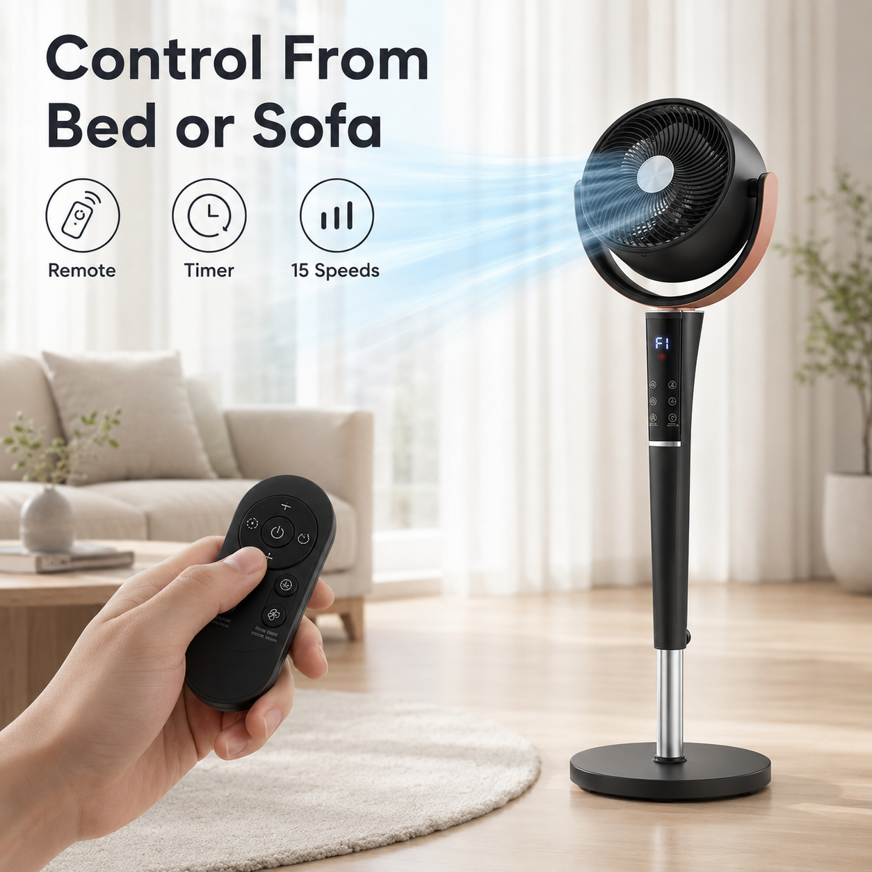QuietCool™ 20dB Bedroom Pedestal Fan with Remote