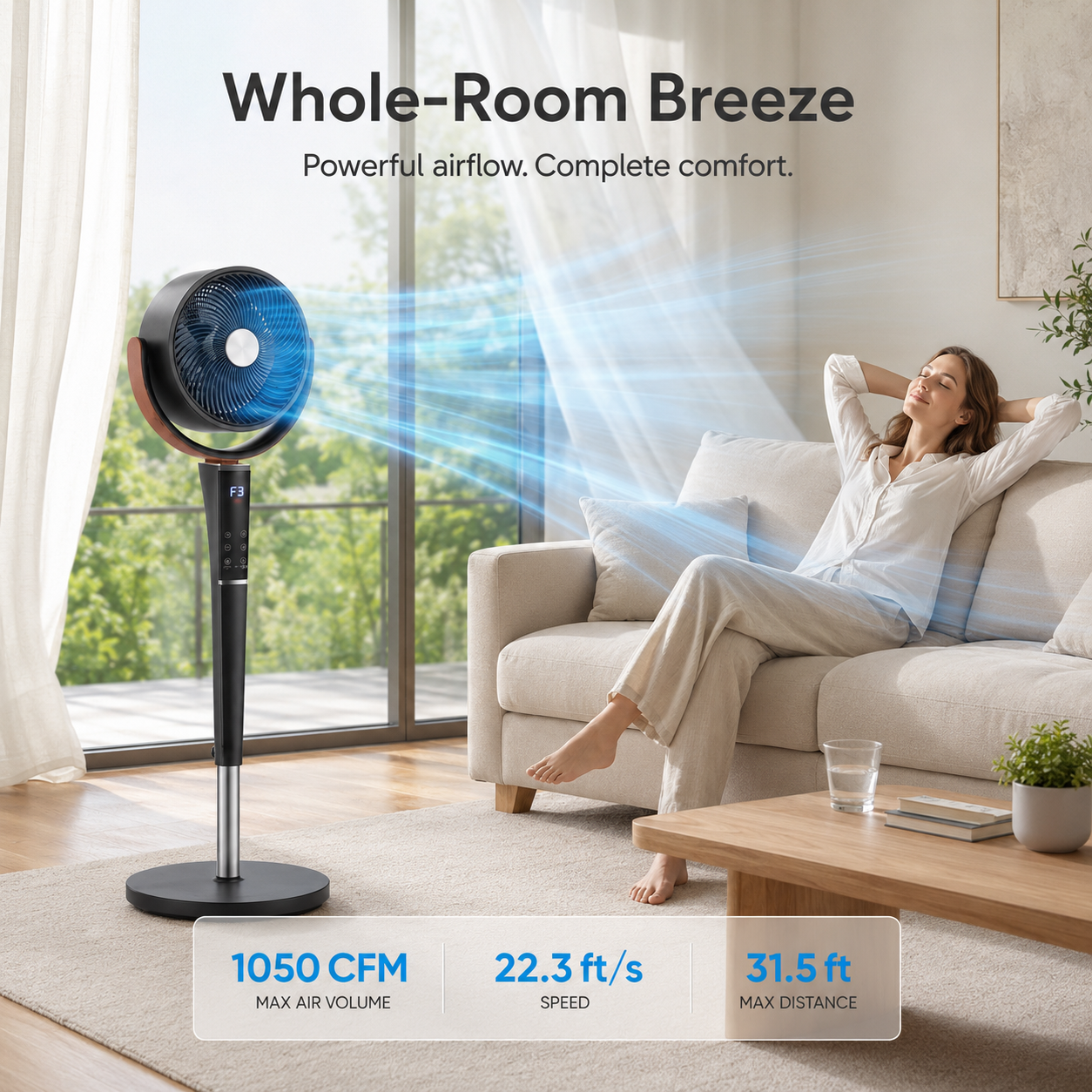 QuietCool™ 20dB Bedroom Pedestal Fan with Remote